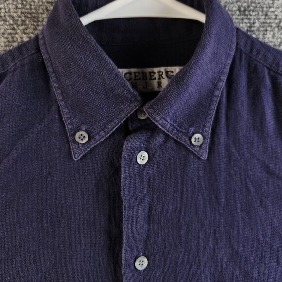 Iceberg Shirt Disney Medium Blue Long Sleeve Button Up Mickey Mouse Embroidery - Picture 10 of 16